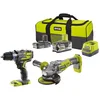 Image de RYOBI - Combo 2 outils Brushless : perceuse-visseuse à percussion Brushless + meuleuse d'angle 125 mm Brushless + batterie 2,0 Ah + batterie 5,0 Ah + chargeur rapide 2,0 A Livré en sac de transport