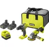 Image de RYOBI ONE+ Pack duo perceuse meuleuse 18V sans fil - 2 batteries de 2Ah et un sac de transport