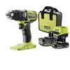 Image de Perceuse-visseuse à percussion RYOBI RPD18BL1-2C42S 18V 54Nm 1x4Ah +1x2Ah et chargeur 2A avec sac de transport