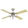 Image de 72118 Ventilateur de plafond d'intérieur à quatre pales et trois lampes Pearl de 105 cm, finition en acier inoxydable