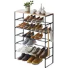 Image de YAMAZAKI 3370 Tower 6Tiered WoodTop Shoe Rack, Black, Steel/Wood, 66 x 25 x 87 cm