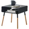 Image de YAMAZAKI 4230 Plain Low Side Table, Black, Steel/Wood, 35 x 35 x 35 cm