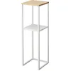 Image de YAMAZAKI 5983 Tower 2Tiered Shelf with Wooden Top, White, Steel/Bamboo, 25 x 25 x 80 cm