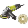 Image de RYOBI - Meuleuse dangle 800 W diam. 125 mm - 12 000 tr/min + sac disque diamant 125 mm & clé de service - RAG800-125SD1