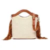Image de MISAKO Freca sac à main et bandoulière petit effet raphia avec franges ED. female - Freca Naturel 26x19x7 cm