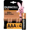 Image de Duracell Plus Power Piles Alcalines Type AAA, Paquet de 4, (L'emballage peut varier) LR03 Noir/Copper