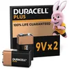 Image de DURACELL 9V Plus Piles Alcalines (Lot de 2) 6LR61 | Durée de vie garantie à 100% - Idéales Pour Les Appareils Du Quotidien - Emballage 0% Plastique - Conservation 5 Ans