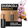 Image de DURACELL MN21 Piles alcalines spéciales 12V (A23/ 23A/ V23GA/ LRV08 / 8LR932) (Lot de 2)   Longue durée   Pour télécommandes, systèmes de sécurité   Conservation 5 ans garantie   Prévention des fuites