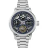 Image de Ingersoll 1892 The Arc Montre Automatique pour Homme 44 mm avec Cadran Squelette Bleu et Bracelet argenté en Acier Inoxydable I16003