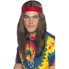 Image de Smiffys Kit homme hippie, Marron, Perruque, lunettes, médaillon avec signe de la paix et bandeau Halloween