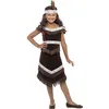 Image de Smiffys Costume fille inspiré amérindien, marron, robe à franges et bandeau à plumes Halloween