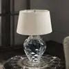 Image de Quintiesse Lampe de table Samara, Ø 45,7 cm, bleu, tissu, verre, à 2 lampes