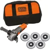 Image de BLACK+DECKER BEG220SA5-FR Meuleuse d'angle filaire - 900W - 12 000 trs/min - Livrée en sacoche de rangement avec 5 disques de tronçonnage
