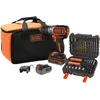 Image de BLACK+DECKER Perceuse-visseuse à percussion 18V, 2 vitesses, moteur brushless, mandrin 13 mm, LED, 2 batteries, 50 accessoires, chargeur, sac de rangement, BL188ME2SA-QW