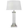 Image de Pedestal Lampe de table, colonne en verre et socle en argent satiné, abat-jour crème
