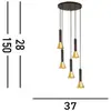 Image de Searchlight Suspension Signal, Ø 37 cm, métal noir/doré, à 5 lampes