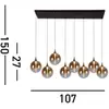 Image de Searchlight Suspension LED Alchemy, 8 lampes, noir, ambre, verre