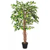 Image de HOMESCAPES Arbre Artificiel Ficus Benjamina, Plante d’intérieur Figuier pleureur en Pot, avec Tronc en Bois véritable, Feuilles panachées 120 cm, Décoration de la Maison et du Bureau