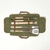 Image de HOMESCAPES Kit Barbecue avec Pochette en Toile, Set ustensiles Barbecue en Acier Inoxydable