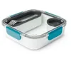 Image de Black+Blum Boîte à déjeuner sans BPA avec compartiments, style bento anti-fuite et passe au micro-ondes, avec fourchette en acier inoxydable, océan, 1 000 ml