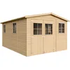 Image de ABRI de Jardin en Bois Exterieur avec Les PLANCHERS IMPRÉGNÉ - en Pin/épicéa- H226x324x416 cm/12 m²- Construction de Panneaux- Rangement pour vélos, Remise à Outils- TIMBELA M336+M336G