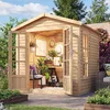 Image de TIMBELA M351FB Cabane en Bois avec Plancher, Maison de Jardin Multifonctionnelle L233xP222xH233 cm   Bureau de Jardin Verrouillable, Atelier, Studio
