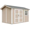 Image de Abri de Jardin Qualité Premium 8,68 m² - H252x250x412 cm - Construction de Panneaux LP Smartside - avec Un Sol et des bardeaux bitumineuxs - Timbela M914A-TERRA Brown
