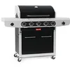 Image de Barbecook barbecue à gaz Siesta 612 Black Edition avec table d'appoint fixe, 5 brûleurs et brûleur latéral, grilles en fonte émaillée, 143x56x120cm
