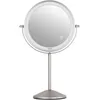 Image de Haepi Bella Miroir LED avec Grossissement 10X, Miroir Grossissant Double Face avec 3 Tons de Lumière, Luminosité Réglable, Commande Tactile, Batterie Rechargeable et Finition Nickel Brossé