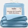 Image de Bambaw Housse de Couette 220x240 Bambou, Housse de Couette Douce, Respirante et Anti Acarien, Drap Bambou Rafraichissant et Anti-Allergie, Drap Été et Hiver pour 2 Personnes (Bleu Clair)