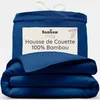 Image de Bambaw Housse de Couette en Bambou 220x240 cm, Drap en Fibre de Bambou, Housse de Couette Douce et Rafraichissante, Drap Hypoallergénique, Anti Acarien et Durable, pour 2 Personnes (Bleu Marine)