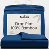 Image de Bambaw Drap Plat 1 Personne Bambou 180x290 cm, Linge Lit Bambou Respirant, Anti Transpiration et Anti Acariens, Drap de Lit 1 Personne, Certifié Oeko-Tex (Bleu Marine)