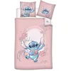 Image de Parure de Lit Disney Stitch Rose, 100% Coton, Housse de Couette 140x200 cm + Taie d'oreiller 65x65 cm