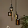 Image de Lucide Suspension Joanet, Ø 65 cm, fumé/laiton Verre/métal à 6 lampes.