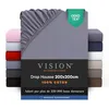 Image de Vision Drap Housse - 100% Coton Lit Kingsize (200x200cm) - Gris | Coins Élastiqués | Tissage Serré: 57 Fils | Convient aux Matelas Jusqu’à 30cm | Confortable | Lavable en Machine | Certifié Oeko-Tex