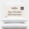 Image de Bambaw Taie d'Oreiller en Bambou 80x80 cm, Lot de 2, Taie d'Oreiller Anti Acné, Drap Bambou Rafraichissant, Bon pour les Cheveux et le Visage, Anti Acariens Literie, Drap Fraicheur (Blanc)