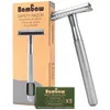 Image de Bambaw Rasoir Sureté Femme & Homme avec 5 Lames de Rechange en Acier Inoxydable Suédois, Rasoir de Sûreté en Métal avec Manche Antidérapant, Rasage Femme & Homme Précis & Confortable (Argenté)