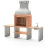 Image de MOVELAR - Barbecue préfabriqué à bois et charbon de bois en béton réfractaire modèle Altea (Gris, Orange - 268 x 70 x 255 cm) REF: M00041 - Cuisine d’été avec évier pour jardin et barbecue terrasse