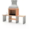 Image de MOVELAR - Barbecue préfabriqué à bois et charbon de bois en béton réfractaire modèle Altea Plus (Gris, Orange - 268 x 70 x 255 cm) REF: M00044 - Cuisine d’extérieur avec évier et plan de travail