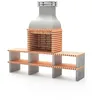 Image de MOVELAR - Barbecue préfabriqué à bois et charbon de bois en béton réfractaire modèle Altea (Gris, Orange - 268 x 70 x 255 cm) REF: M00631 - Barbecue extérieur double support pour terrasse et jardin