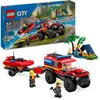 Image de LEGO City Le Camion de Pompiers 4x4 et Le Canot de Sauvetage, Jouet pour Garçons et Filles Dès 5 Ans, Bateau à Moteur, Remorque, Tente de Camping et Minifigurines de Randonneur et 2 Pompiers 60412