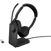 Image de Jabra Evolve2 55, Casque Bluetooth Sans Fil avec Station de Charge, 4 Microphones, Réduction Active du Bruit, Design Léger, 18h Autonomie, Certifié MS Teams, Idéal Bureau & Maison, Noir