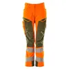 Image de Mascot Accelerate Safe 19078-511-1433 Diamond Ultimate Stretch Imperméable bicolore Prowash pour le lavage industriel Pantalon avec poches aux genoux Orange/vert mousse Taille 82C36