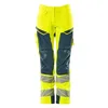 Image de Mascot Accelerate Safe 19078-511-1744 Diamond Ultimate Stretch Imperméable bicolore Prowash pour le lavage industriel Pantalon avec poches aux genoux Jaune haute visibilité/bleu pétrole foncé 82C48
