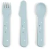 Image de Ensemble de couverts Foodie Happy Dots bleu   Fourchettes et cuillères pour tout-petits avec bords arrondis doux   Ustensiles sûrs pour l'auto-alimentation
