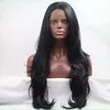 Image de Perruque synthétique ondulée noire avec dentelle frontale   Résistante à la chaleur   Perruque Cosplay et fête   66 cm