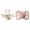Image de Tétine BIBS Supreme, lot de 2, silicone, tétine danoise de forme symétrique. Sans BPA. (Ivory/Blush, taille 1 (0-6 mois))