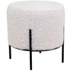 Image de Alford Pouf - Pouf en cuir d'agneau artificiel, blanc avec pieds noirs, Ø35,5x37 cm