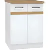Image de JUNONA Meuble bas de cuisine 60 cm - 2 Portes - Plan de travail - Blanc brillant