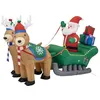 Image de JUMI Traîneau du Père Noël Gonflable Géant 200 cm, Lumineux avec LED, avec 2 Rennes et Pingouin, Décoration Extérieure Auto-Gonflante pour Jardin, IP44 avec Kit de Fixation